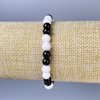 Agate Bracelet with Smooth Beads, 6 mm Diameter, 18 cm Length, Stretch