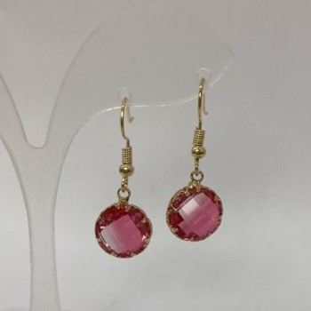 Pink Crystal Earrings, diameter about 12 mm, length 30 mm