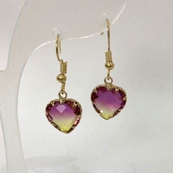 Multicolor Heart Earrings, 12mm diameter, ~34mm length