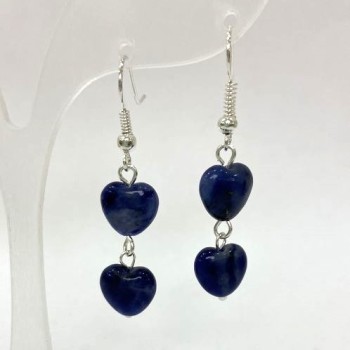 Sodalite Heart Earrings, diameter about 9 mm, length about 43 mm