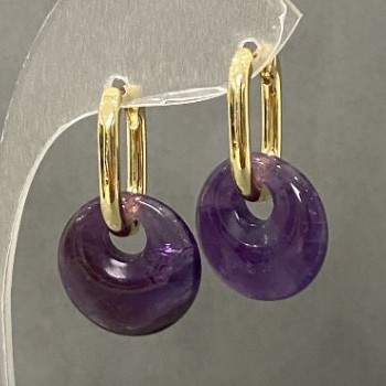 Amethyst Earrings, diameter 15mm ±, length 27mm ±