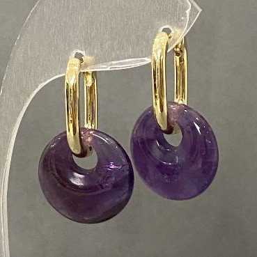 Amethyst Earrings, diameter 15mm ±, length 27mm ±