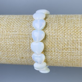 Moonstone Heart Bracelet, 12x12 mm diameter, 18 cm length, stretch