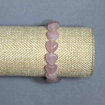 Pink Quartz Heart-Shaped Bracelet, 12x12 mm beads, 18 cm long, stretch