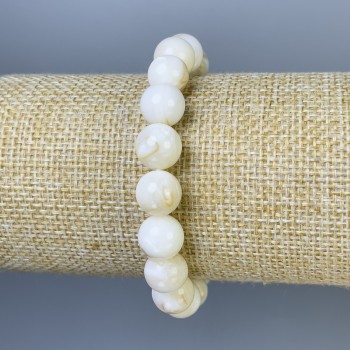 Mother-of-Pearl bracelet with smooth beads, 10mm diameter, 18cm length, elastic