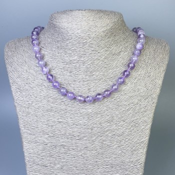 Amethyst Necklace with Smooth Beads, 8 mm diameter, 45 cm length, with clasp