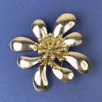 Flower Brooch Pendant, 60mm, Golden Metal