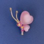Butterfly Brooch, 34x21 mm, pink Cat's Eye rhinestones, gold-tone metal