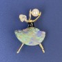 Brooch-pendant 'Girl' with white rhinestones and gold-tone metal, 47x32 mm +/- with pearl