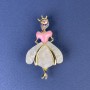 Princess Pearlescent Brooch-Pendant in Golden Metal, 50x28mm ± Pink Crystal
