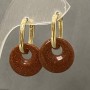 Aventurine Earrings 'Golden Sand' Donut-Shaped, Diameter 18 mm, Length 30 mm
