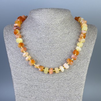 Botswana Agate Orange Natural Stone Necklace, Faceted Rondelle Beads, Diameter 11×7 mm, 5 mm +/-, Length 50 cm +/- with Clasp