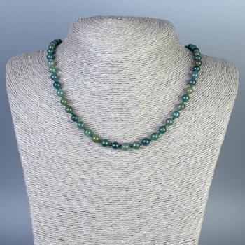 Green Jasper Necklace with Smooth Beads, 6 mm Diameter, 45 cm Length, with Clasp