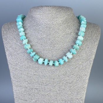 Amazonite Necklace with Faceted Beads, diameter 11x7–10 mm, length 45 cm +/- with clasp