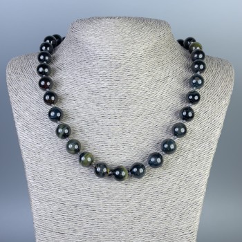 Falcon's Eye Necklace with Smooth Beads, 12 mm diameter, approx. 50 cm length, with clasp