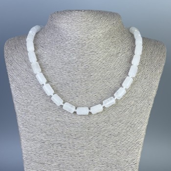 Mountain Crystal Necklace, rounded cylinder beads, 14x8 mm diameter, 45 cm length, with clasp