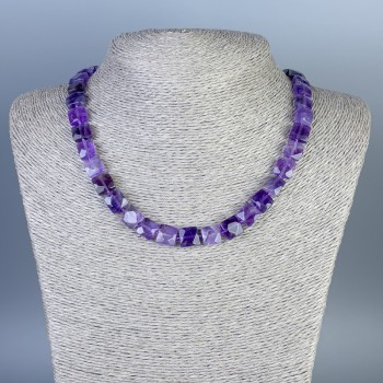 Amethyst necklace, natural gemstone, faceted rectangular, 9x10x5 mm, length 45 cm, with clasp