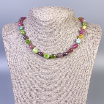 Faceted Tourmaline Necklace, bead diameter 9-11×7 mm, length 45 cm, with clasp