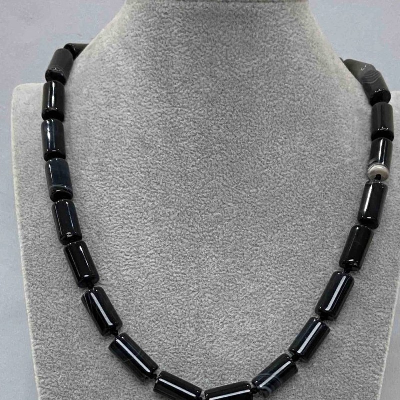 Agate Necklace with Smooth Cylinders, diameter 15×8 mm +/-, length 45 cm +/- with clasp