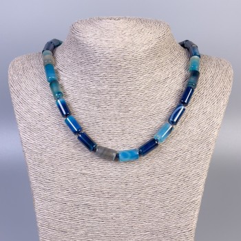 Agate Necklace with Smooth Cylindrical Beads, 15×8 mm Diameter, 45 cm Length, with Clasp