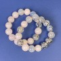 Bracelet Set: Rose Quartz and Dragon Vein Agate, smooth 12 mm beads, 18 cm length, stretch