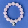 Bracelet with Rose Quartz — Smooth Beads, 12 mm Diameter ±, with Metal Inlays, Length 18 cm ± (Stretch)