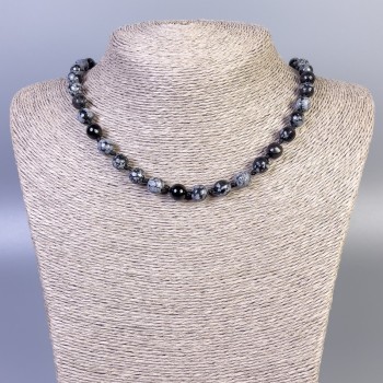 Snow Obsidian 'Apache Tears' Faceted Bead Necklace, 8 mm diameter, 50 cm length with clasp