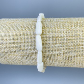 Natural Mother-of-Pearl Bracelet with Faceted Beads 14x5 mm, 18 cm Stretch