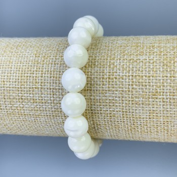 Mother-of-Pearl Bracelet with Smooth Beads, 10mm Diameter, 18cm Length (Stretch)