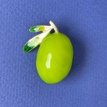 Olive Brooch with light-green enamel, 30x24mm, gold-tone metal