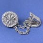Brooch for Cardigans, Dark-Silver Metal, Diameter 20 mm ±, Chain Length 9 cm ±