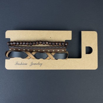 Triple Eco-Leather Bracelet with Adjustable Closure, 18-24 cm length, Beads 6 mm, Stretch Length 18 cm