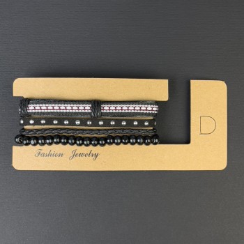 Triple Eco-Leather Bracelet with Adjustable Drawstring, Length 18–24 cm ±; Beads 6 mm ±; Stretch Length 18 cm