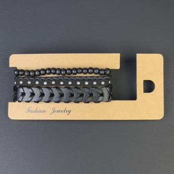 Triple Eco-Leather Bracelet with Adjustable Length, 18-24 cm, Black