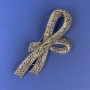 Bow Brooch with Gray Crystals Bronze-Gold Metal, 78×40 mm +