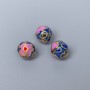 Cloisonné bead with lilac blue and green enamel, 10 mm diameter ±, 2 mm hole, gold-tone metal, 1 piece