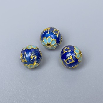 Cloisonné Bead blue turquoise enamel, 10 mm diameter ± hole, 1.5 mm hole diameter, gold-colored metal, 1 pc