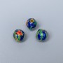 Cloisonné Bead - blue, red, and green enamel, diameter 9 x 9.5 mm, hole 2.1 mm, gold-tone metal, 1 pc