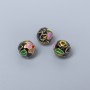 Cloisonné bead with black enamel, purple and green accents, 8 mm diameter, hole 1.5 mm, gold-tone metal, 1 pc