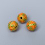 Cloisonné bead orange-lime enamel, 10 mm diameter ± hole, 2 mm bore, gold-tone metal, 1 pc