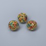 Cloisonné Bead, red and turquoise enamel, 10 mm diameter, 2 mm hole, gold-tone metal color, 1 pc