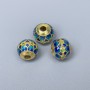 Cloisonné bead blue turquoise enamel, 10x9 mm diameter, 3 mm hole, gold-tone metal, 1 pc