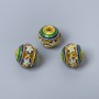 Cloisonne Bead - green-blue-white enamel, 10 mm diameter ± hole, hole diameter 1.8 mm, gold-colored metal, 1 piece