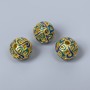 Cloisonne Bead Blue Turquoise Enamel, 10mm diameter ±, 2mm hole, gold-colored metal, 1 pc