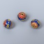 Cloisonné bead with blue and red enamel, 10 mm diameter, 2 mm hole, gold-tone metal color, 1 pc