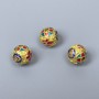 Cloisonné Bead - Blue, Red, Turquoise Enamel, 8mm Diameter, 1.5mm Hole, Gold-Tone Metal Color, 1 pc