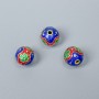 Cloisonné Bead with Enamel Blue, Red, and Green; 10 mm diameter ±; 2 mm hole; Gold-tone metal color; 1 pc