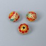 Cloisonné Bead - red, yellow, green enamel, 10x9 mm, 2 mm hole, gold-tone metal, 1 pc
