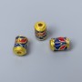 Cloisonné Bead, Cylinder, Blue and Red Enamel, 6×8 mm, hole 2 mm, gold-tone finish, 1 pc