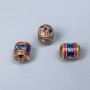 Cloisonné Bead Cylinder, Blue and Red Enamel, diameter 8×10 mm, hole diameter 1 mm, gold-tone metal, 1 piece
